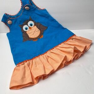 Posh Pickle Corduroy Dress Blue Orange Ruffle Owl Design Houndstooth 12 months